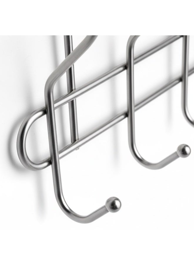 Stainless Steel Wall-Mounted Clothes Rack with 6 Double Hooks - Modern Space-Saving Design - Includes 2 Strong Adhesive Pads for No-Drill Installation - Ideal for Bathroom, Kitchen & Bedroom - Image 5
