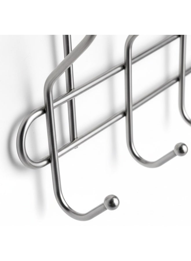 Stainless Steel Wall-Mounted Clothes Rack with 6 Double Hooks - Modern Space-Saving Design - Includes 2 Strong Adhesive Pads for No-Drill Installation - Ideal for Bathroom, Kitchen & Bedroom - Image 2