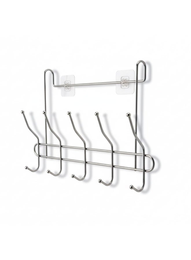 Stainless Steel Wall-Mounted Clothes Rack with 6 Double Hooks - Modern Space-Saving Design - Includes 2 Strong Adhesive Pads for No-Drill Installation - Ideal for Bathroom, Kitchen & Bedroom - Image 3