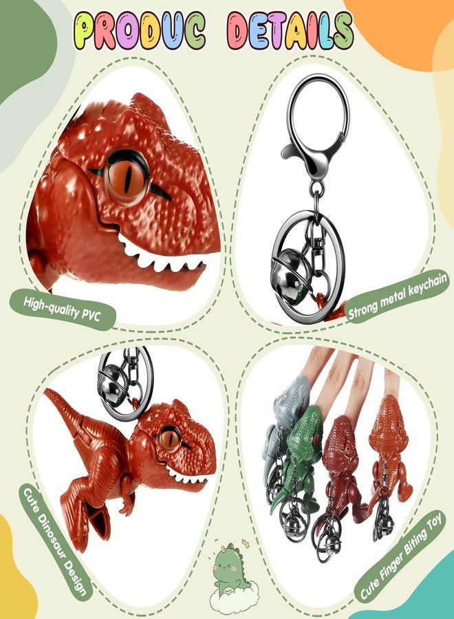 Arrowbash مجموعة أروباش من 4 قطع من سلاسل مفاتيح الديناصورات اللطيفة، سلاسل مفاتيح متحركة، هدايا ديناصورات كرتونية، إكسسوارات سيارات ديناصورات ممتعة لعشاق الديناصورات، حقائب ظهر للنساء والرجال، 4 ألوان - Image 3
