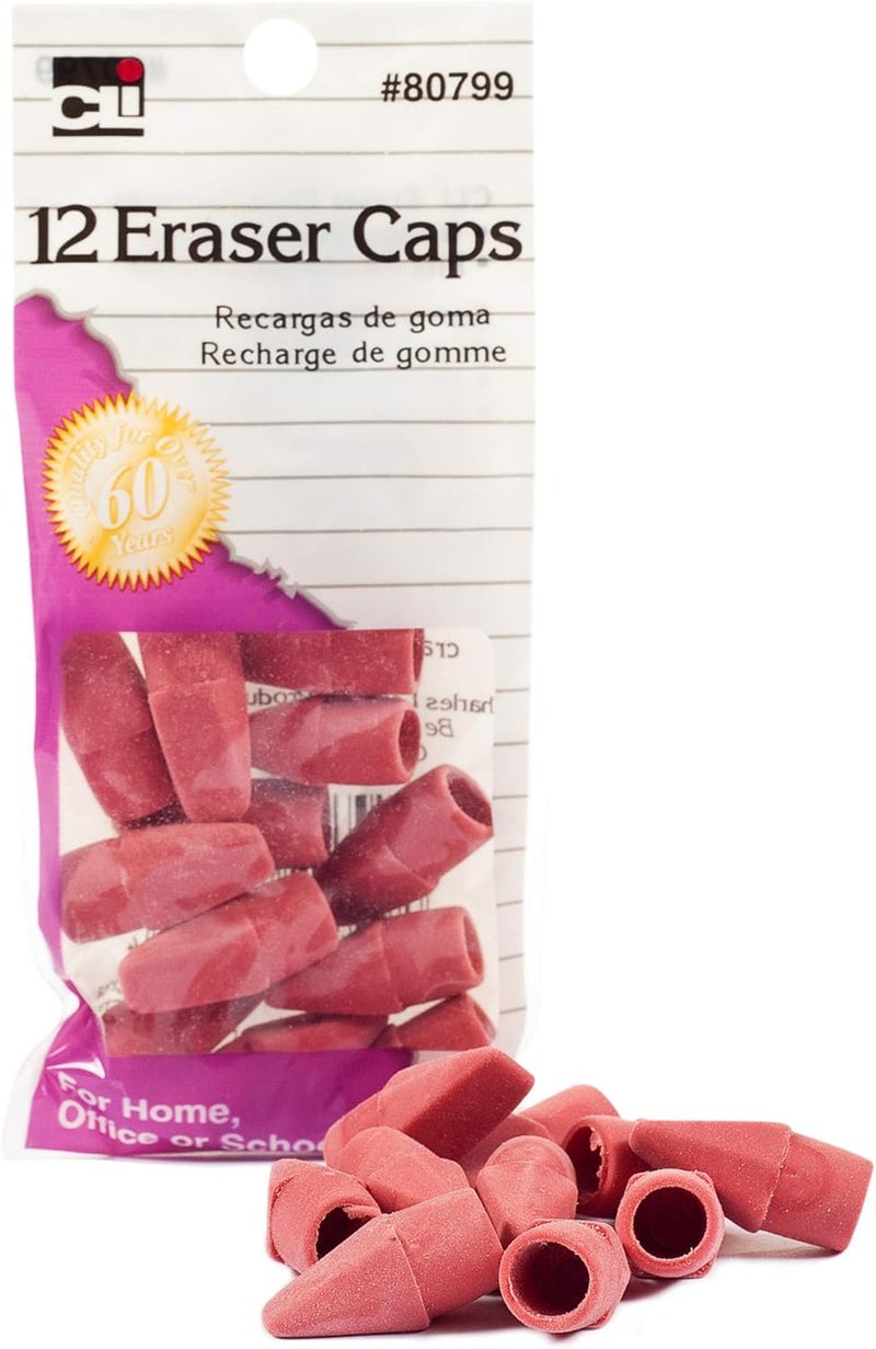 Charles Leonard Pink Pencil Eraser Caps, 12-Pack