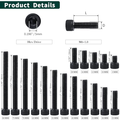 EASTLO M6-1.0 x 30mm Socket Head Cap Screws, 12.9 Grade Alloy Steel, Black Oxide Finish, Full Thread, Coarse Thread, Allen Hex Drive, 25 pcs - Image 4