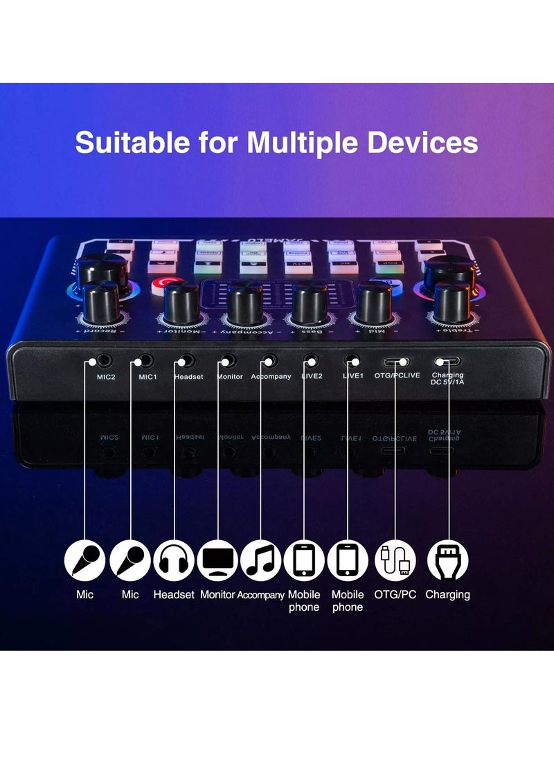 BORTONY Sound Card F009 Live Sound Card Wireless Bluetooth Audio Mixer Podcast DJ Device with RGB Colorful Buttons Live Streaming Sound Card for Youtube Singing PC Phone Karaoke Singing Gaming  - Image 3