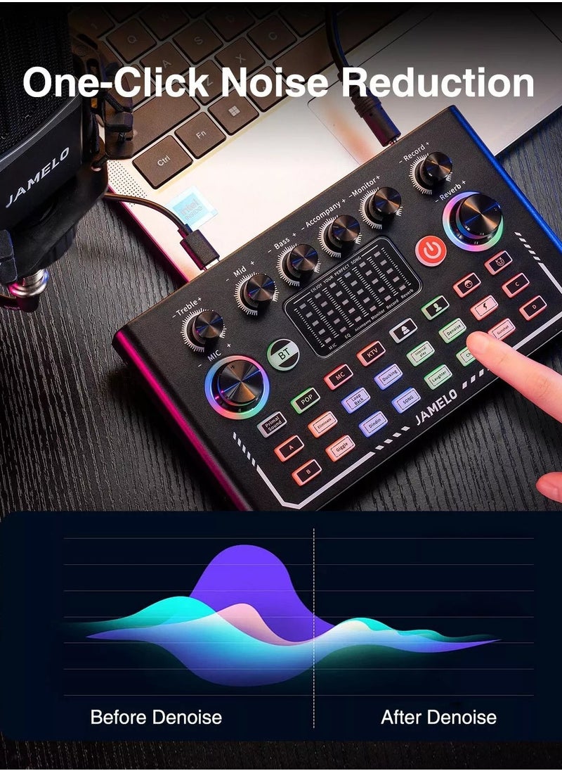 BORTONY Sound Card F009 Live Sound Card Wireless Bluetooth Audio Mixer Podcast DJ Device with RGB Colorful Buttons Live Streaming Sound Card for Youtube Singing PC Phone Karaoke Singing Gaming  - Image 5