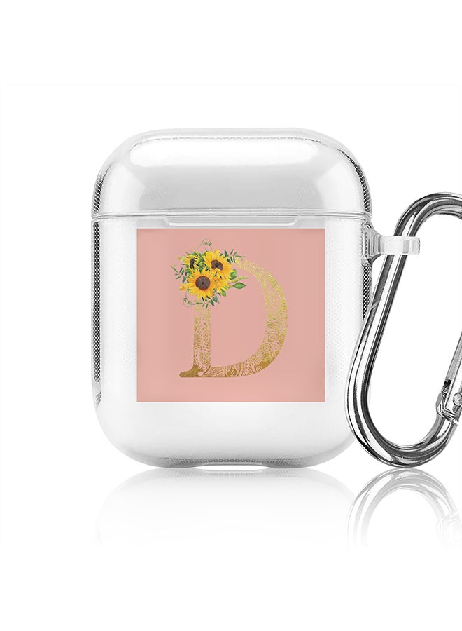 Stylizedd Classic Clear printed Case for Apple Airpods 2 / 1 Soft TPU Gel Thin Transparent Flexible Cover - Custom Monogram Initial Letter Mandala Floral Pattern Alphabet - D (Rose Pink ) - Image 1