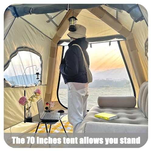 HipierFx Camping Inflatable Tent with Pump 4 Person Easy Set up Glamping House with Mesh Waterproof Family Air Blow Up Tents - Image 2