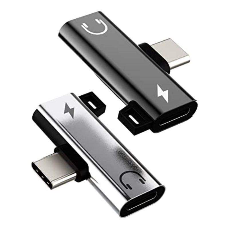 محول سماعة رأس USB-C مزدوج لهاتف Samsung Galaxy S20/S21/S22 FE وiPad Pro/Air 4 وLG وGoogle Pixel من سبائك الألومنيوم، أسود، يدعم تشغيل الصوت بالشحن المتزامن - Image 1