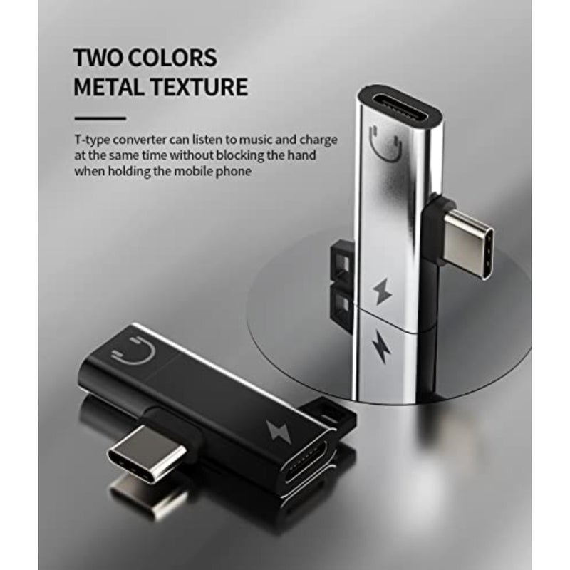 محول سماعة رأس USB-C مزدوج لهاتف Samsung Galaxy S20/S21/S22 FE وiPad Pro/Air 4 وLG وGoogle Pixel من سبائك الألومنيوم، أسود، يدعم تشغيل الصوت بالشحن المتزامن - Image 3