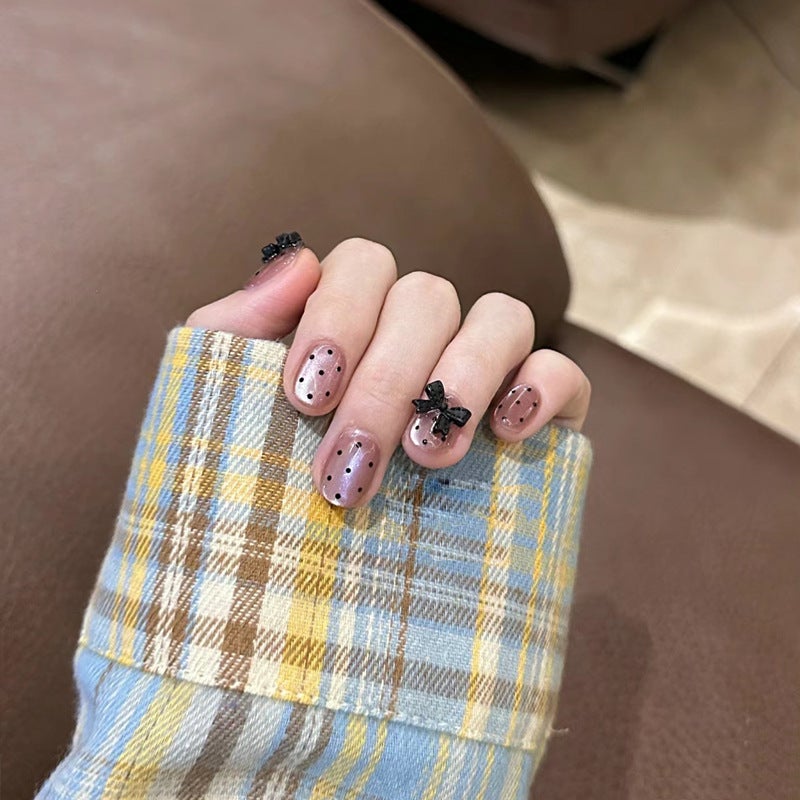 إسكدنيا Handmade erfly Nail Stickers BY1520 black dot bow tie