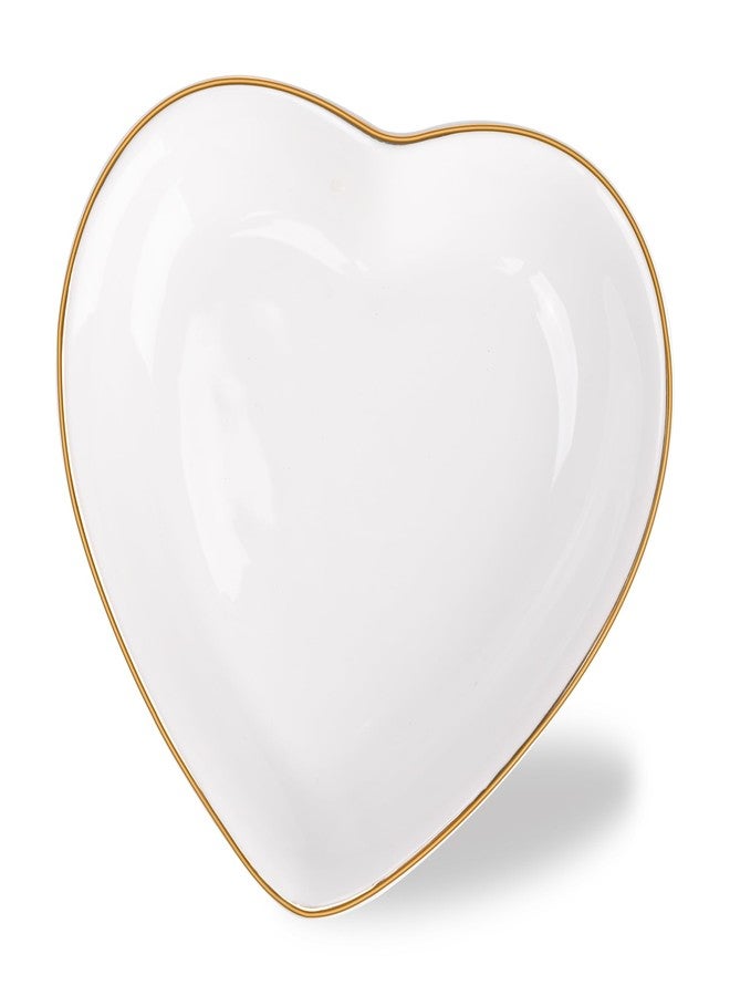 QUELIEN Trinket Dish Heart Shaped Ceramic Dish - Elegant White Jewelry Dish for Rings and Earrings, Heart Ring Tray with Gold Rim - Friendship Gift for Women, Perfect for Vanity, Sink, Nightstand Use - Image 1