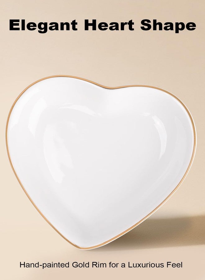 QUELIEN Trinket Dish Heart Shaped Ceramic Dish - Elegant White Jewelry Dish for Rings and Earrings, Heart Ring Tray with Gold Rim - Friendship Gift for Women, Perfect for Vanity, Sink, Nightstand Use - Image 4