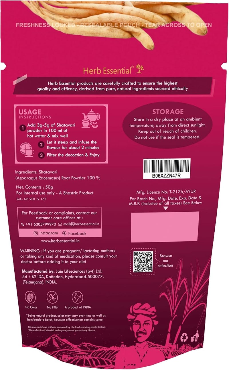 Herb Essential 100% Natural Shatavari Powder 1.76 Ounce, Asparagus Racemosus, Pure Herbal Powder for Daily Use, Vegan, No Preservatives - 50g (Pack of 2) - Image 5