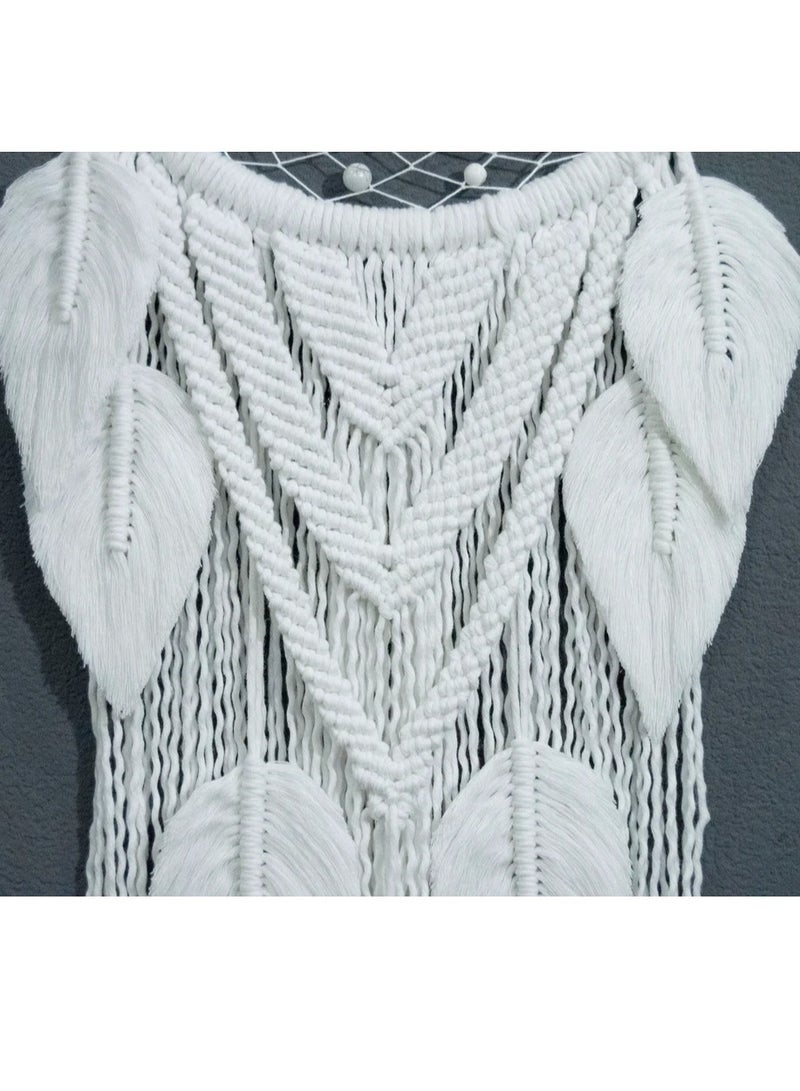 انتيكيانو ديكور حائط كبير لصائد الأحلام على شكل قمر مع ريش - Image 3