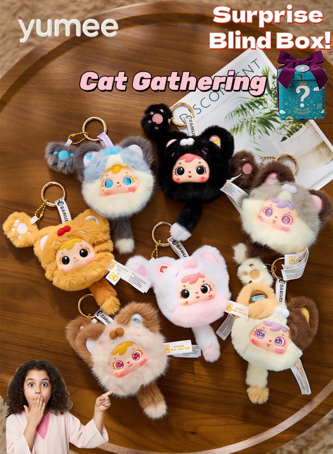 yumee Cat Plush Keychain Blind Box – Kawaii Mystery Plush Toy, 1 Random Collectible Gift - Image 1