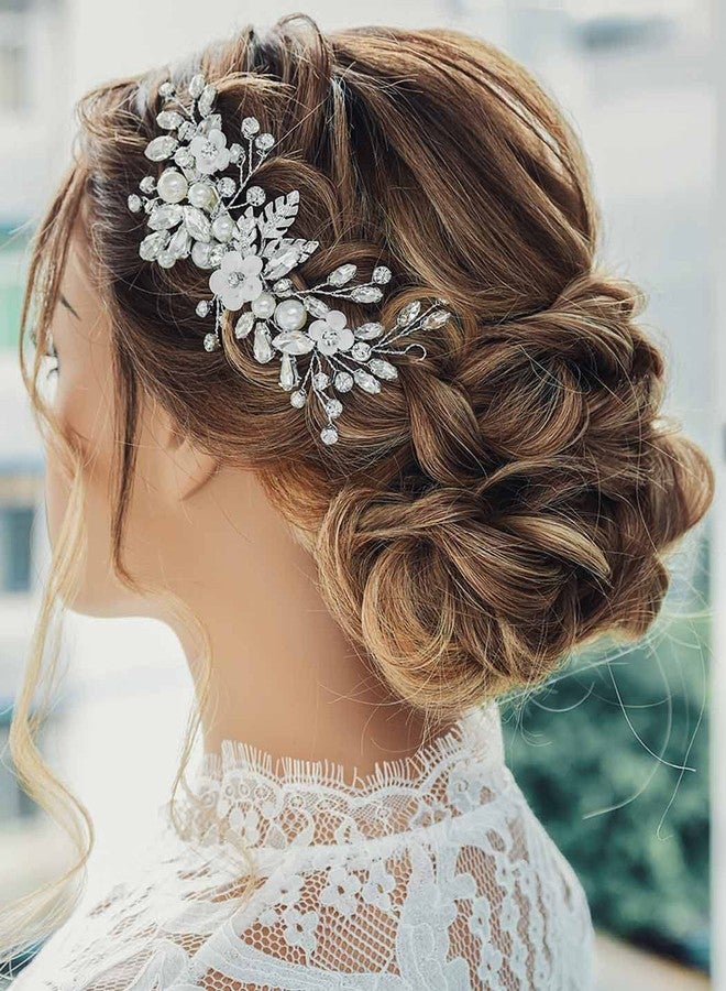 Catery Rhinestone Hair Clips Silver Wedding Hair Piece Flower Bridal Accessories for Brides and Women - Image 4