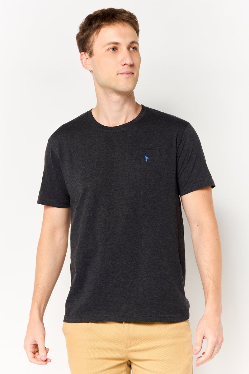 Tailorbyrd Men Crew Neck Short Sleeve Embroidered Logo T-Shirt, Charcoal - Image 1