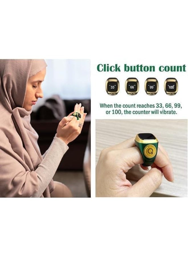 خاتم ذكي للصلاة مع شاشة OLED، عداد تسبيح، تذكير بمواقيت الصلاة، مؤشر اتجاه القبلة، بطارية تدوم حتى 3 أيام - Image 2