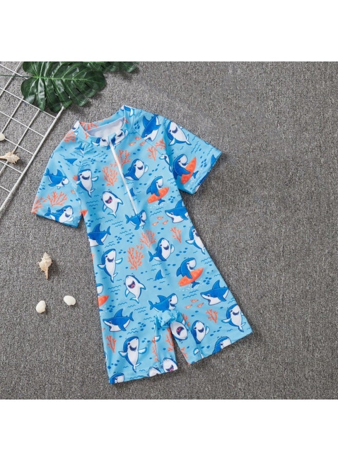 Generic Summer Children's Swimwear Girls' Small And Medium-sized Children's Swimwear Swimwear Cartoon Boys' Short-sleeved Suit-Color:9803#Swimsuit-Size:XL 110-120CM  - Image 1