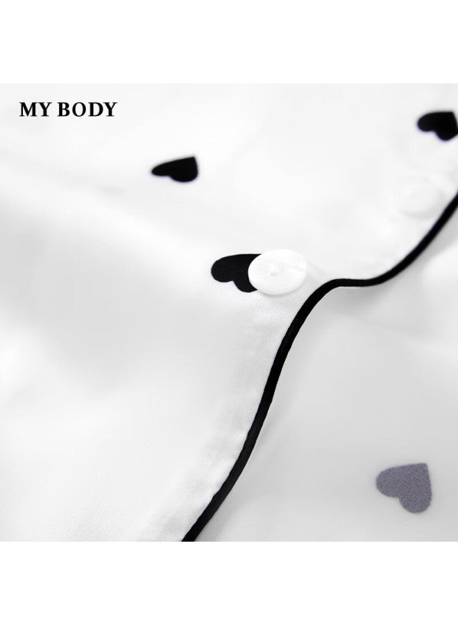 mybody Mybody Mall Matching Pajamas For Women, Silky Smooth, Skin-friendly, Printed Long-sleeve Thin Loungewear Two-piece Set, White, S  - Image 4