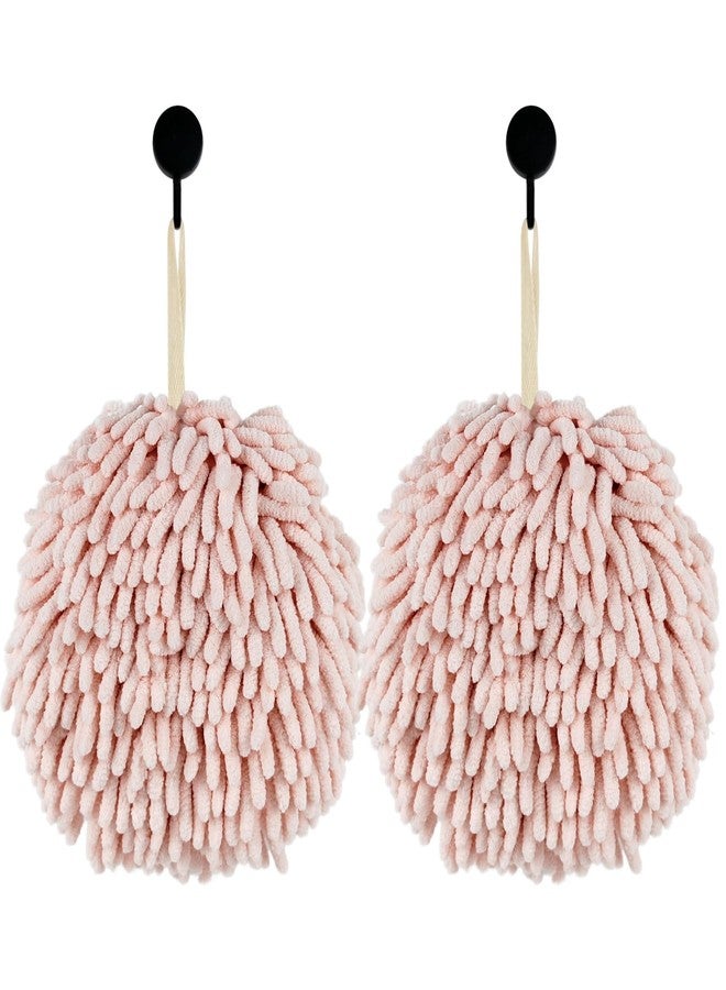 MEETSWEET Fuzzy Ball Hand Towels,Chenille Quick Dry，Set of 3, 6.9in (Pink 2 pcs) - Image 1
