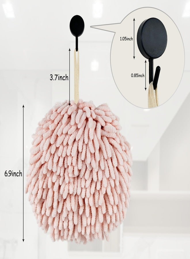 MEETSWEET Fuzzy Ball Hand Towels,Chenille Quick Dry，Set of 3, 6.9in (Pink 2 pcs) - Image 2