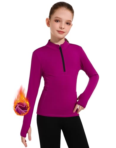 M MOTEEPI Girls Fleece Long Sleeve Shirts Equestrian Sweatshirts With Pockets Horse Riding Camping Hiking Thermal Coat Kids Soccer Jacket Skating Gear Amaranth Deep Purple L - Image 1