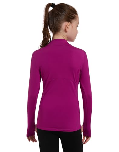 M MOTEEPI Girls Fleece Long Sleeve Shirts Equestrian Sweatshirts With Pockets Horse Riding Camping Hiking Thermal Coat Kids Soccer Jacket Skating Gear Amaranth Deep Purple L - Image 3