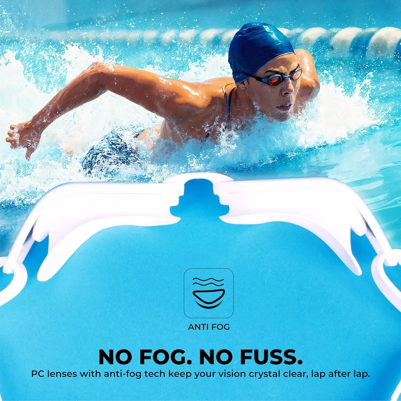 نيفيا Nivia Sportz Anti Fog Swimming Goggles with Silicone Strap and UV Protection for Adults - White