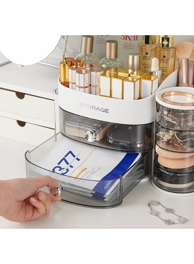 Raxoom Large Capacity Cosmetic Storage Box Makeup Drawer Organizer Jewelry Nail Polish Makeup Container Desktop Cosmetic Storage Box(White) - Image 3