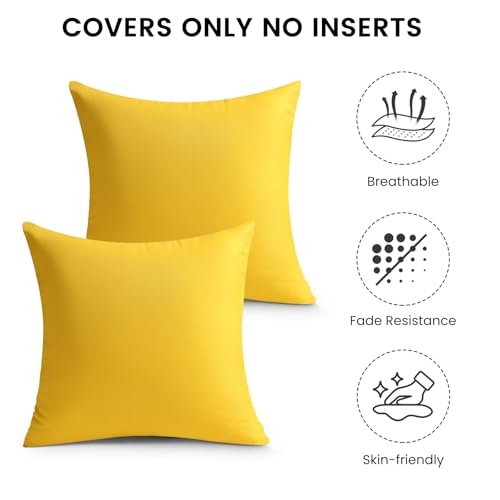 Premillow Outdoor Pillow Covers Set of 2 Decorative Farmhouse Waterproof Pillow Covers Solid Linen Pillowcase Cushion Covers for Patio Garden Balcony Couch Sofa 18x18 inch Yellow - Image 3
