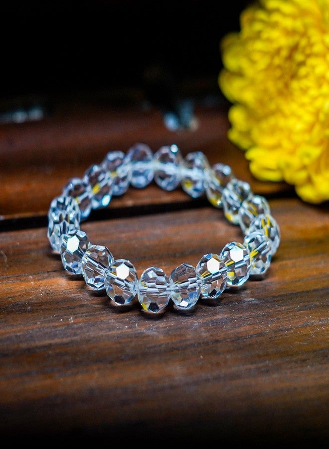 STRIPES® Sphatik Clear Quartz Bracelet 10 mm Faceted Bead Crystal Stone Bracelet for Reiki Healing and Crystal Healing For Unisex Adult - Image 3