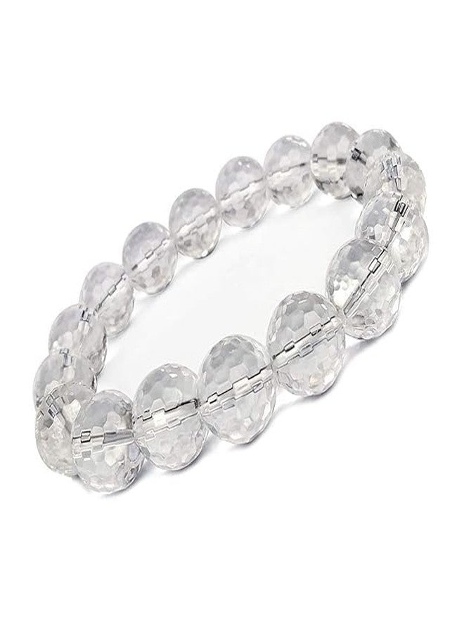 STRIPES® Sphatik Clear Quartz Bracelet 10 mm Faceted Bead Crystal Stone Bracelet for Reiki Healing and Crystal Healing For Unisex Adult - Image 2