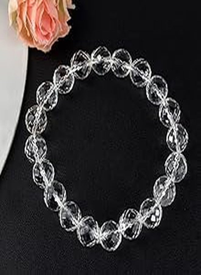 STRIPES® Sphatik Clear Quartz Bracelet 10 mm Faceted Bead Crystal Stone Bracelet for Reiki Healing and Crystal Healing For Unisex Adult - Image 4