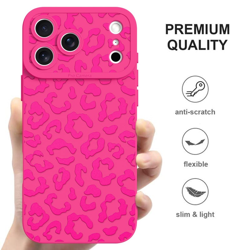 ZIYE Designed for iPhone 17 Pro Case Hot Pink Leopard Pattern Phone Case with Camera Protection,Soft TPU Silicone Rubber Protective Cover Cheetah Design Cases Compatible with iPhone 17 Pro 6.3 Inch - Image 4