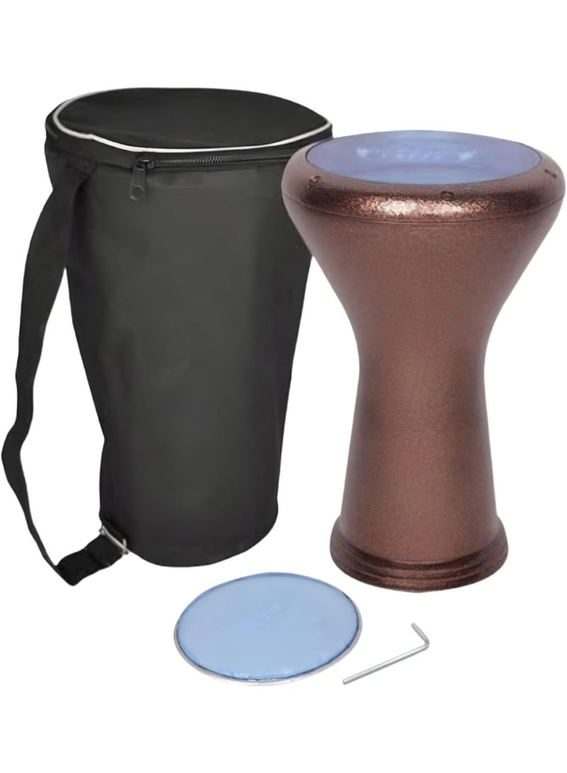 Alexandria Aluminum Drum Egyptian Tabla Oriental Darbuka Goblet Drum Doumbek 6 Bolts Percussion & Rhythm Instrument with 22cm (8.75in) Plastic Drumhead + Carry Case Spare Head & Tuning Key for Beginners Amateurs Fun Festival Weddings Celebration - Bronze - Image 1