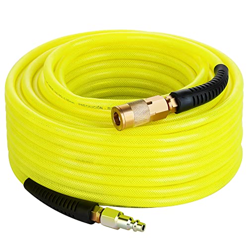 JOROY 1/4-Inch x 100 FT Polyurethane (PU) Air Hose PU Compressor Hose with 1/4" Industrial NPT Coupler and Plug Brass Fitting - Image 1