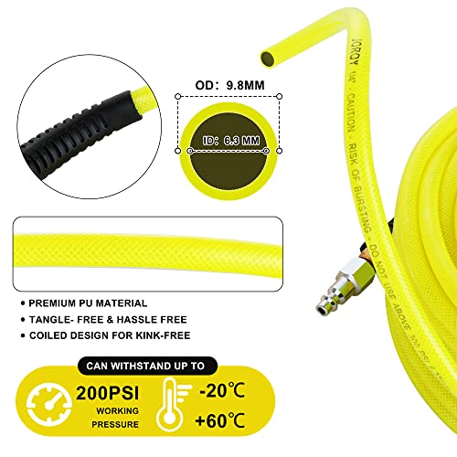 JOROY 1/4-Inch x 100 FT Polyurethane (PU) Air Hose PU Compressor Hose with 1/4" Industrial NPT Coupler and Plug Brass Fitting - Image 3