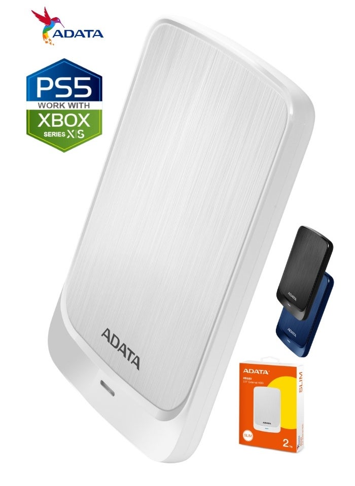 أداتا - محرك الأقراص الصلبة الخارجي النحيف HV320 بسعة 2 تيرابايت | متوافق مع PS5 XBOX لنقل البيانات بسرعة فائقة للألعاب | أبيض - Image 1