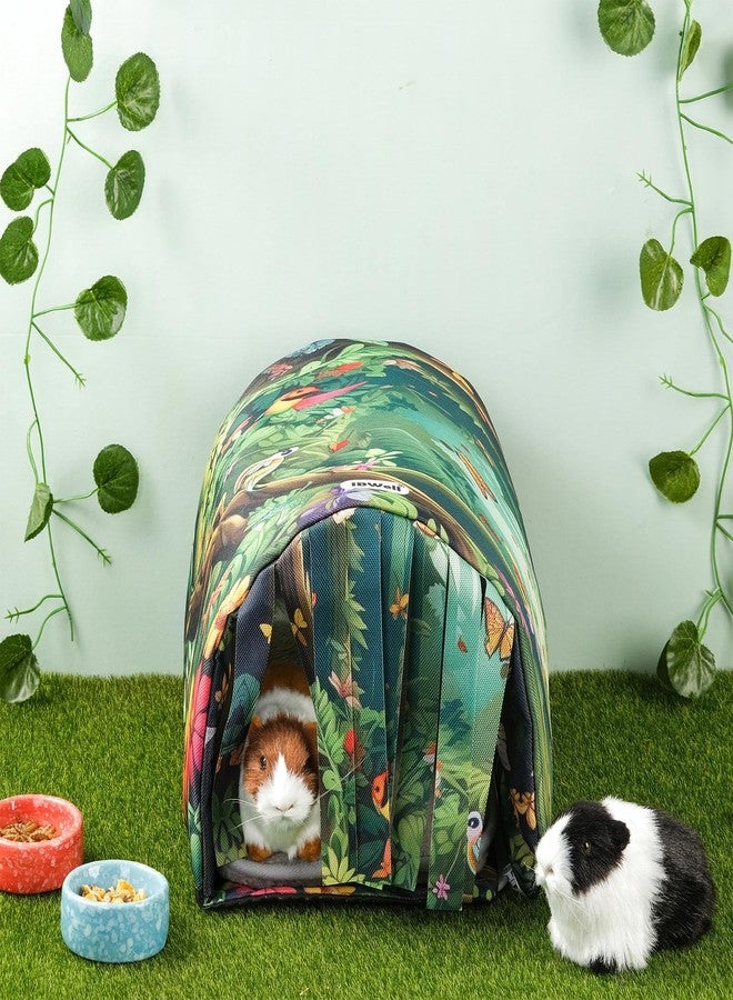 IBWell Guinea Pig Hideout Tunnel with Curtains Cute Forest Bunny Hideaway for Cage Accessories Washable Soft Hedgehog Hides and Houses - Image 3