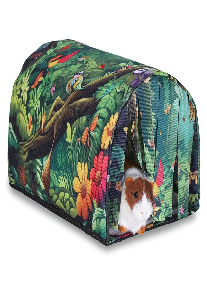IBWell Guinea Pig Hideout Tunnel with Curtains Cute Forest Bunny Hideaway for Cage Accessories Washable Soft Hedgehog Hides and Houses - Image 1
