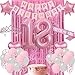 Cunnikku Sweet 18 Party Decorations for Girls Pink and Silver 18th Birthday Decorations Happy Birthday Banner Fringe Curtain Cake Topper Balloons Sash and Tiara Pink 18 Birthday Party Supplies for Girls - Image 2