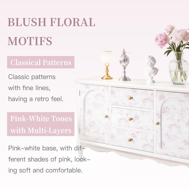 Dimoon 78.7"x17.3" Pink Wallpaper Floral Contact Paper Peel and Stick Wallpaper White Vintage French Country Renter Friendly Bathroom Boho Flower Removable Wall Paper Kitchen Self Adhesive Vinyl Roll - Image 4