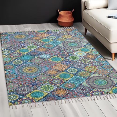 AMAZE ATTIRES Handmade Printed Dhurrie 5 x 7 Feet Carpet Rug Runner and Carpets for Living Room/Drawing Room/Bedroom/Home (5x7 ft, Design4) - Image 1