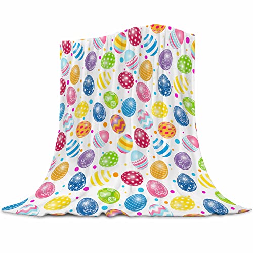 Abaysto Flannel Throw Blanket Happy Easter Colorful Eggs CozySoft Plush Blankets for Bed Couch Living Room Sofa Chair Easter Eggs Gifts for Kids Adults 40x50 - Image 1