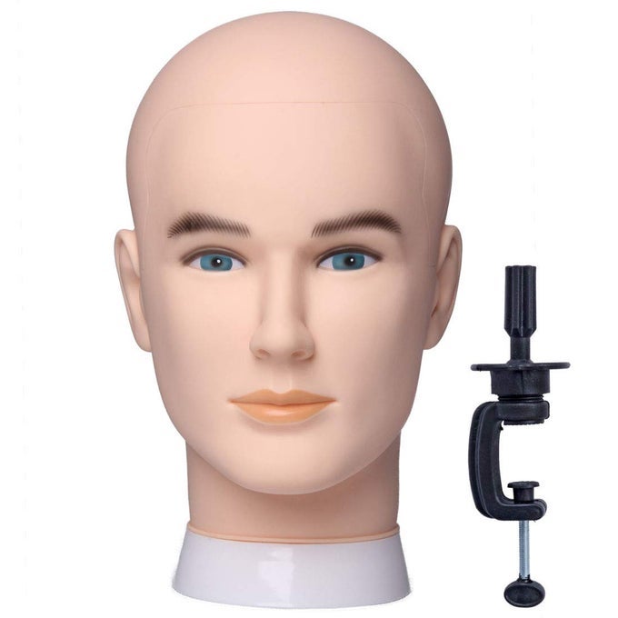 MALE BALD MANNEQUIN HEAD WIG HEAD TRAINING HEAD PROFESSIONAL COSMETOLOGY FOR WIG MAKING AND DISPLAY HAT HELMET GLASSES OR MASKS DISPLAY HEAD MODEL WITH FREE CLAMP STAND FAIR SKIN