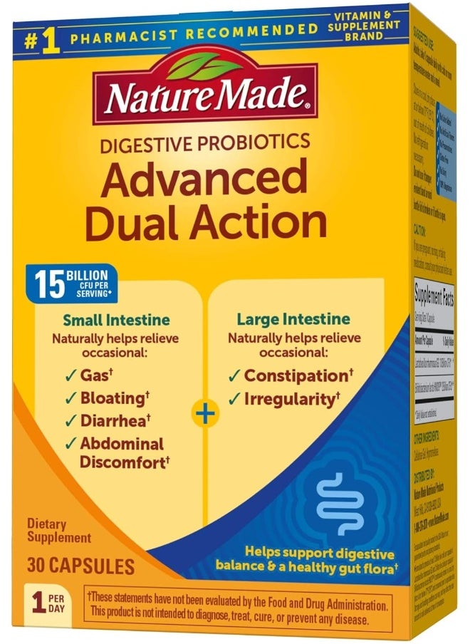 Nature Made - Nature Made Advanced Dual Action Probiotics 15 Billion CFU Per Serving, 30 Capsules - Image 1