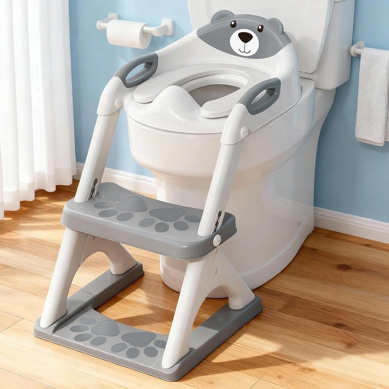 SKYROKU Potty Training Seat, Upgrade Toddler Toilet Seat for Kids, 2in1 Potty Training Toilet, Guard Anti-Slip Pad Step Stool,New Sector-Shape Stabilized Base and Heavier More Reliable (8899 Grey) - Image 1