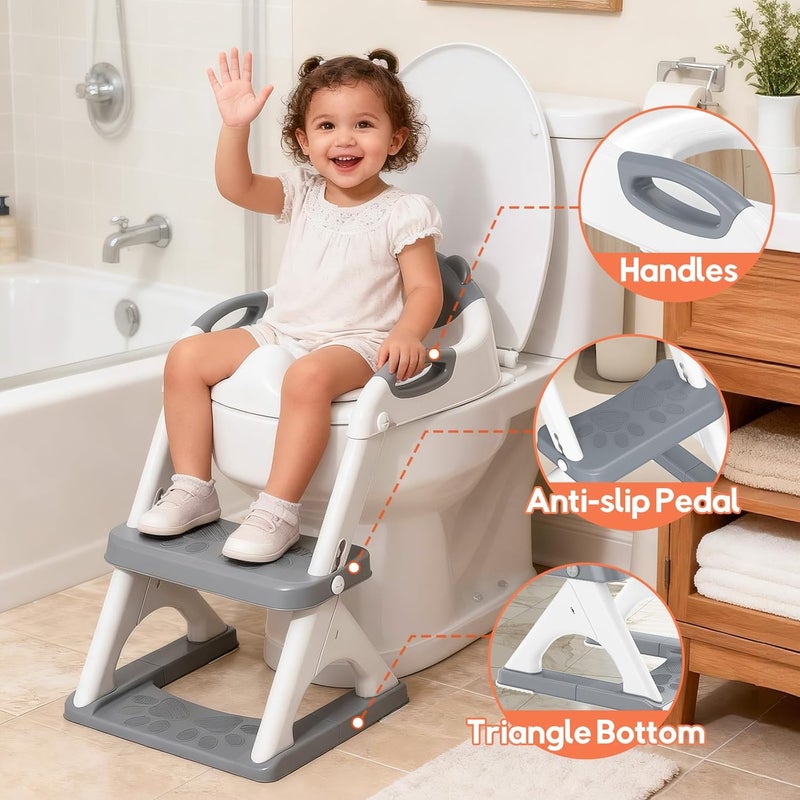 SKYROKU Potty Training Seat, Upgrade Toddler Toilet Seat for Kids, 2in1 Potty Training Toilet, Guard Anti-Slip Pad Step Stool,New Sector-Shape Stabilized Base and Heavier More Reliable (8899 Grey) - Image 5