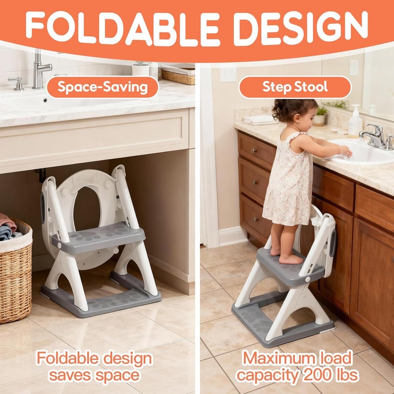 SKYROKU Potty Training Seat, Upgrade Toddler Toilet Seat for Kids, 2in1 Potty Training Toilet, Guard Anti-Slip Pad Step Stool,New Sector-Shape Stabilized Base and Heavier More Reliable (8899 Grey) - Image 3