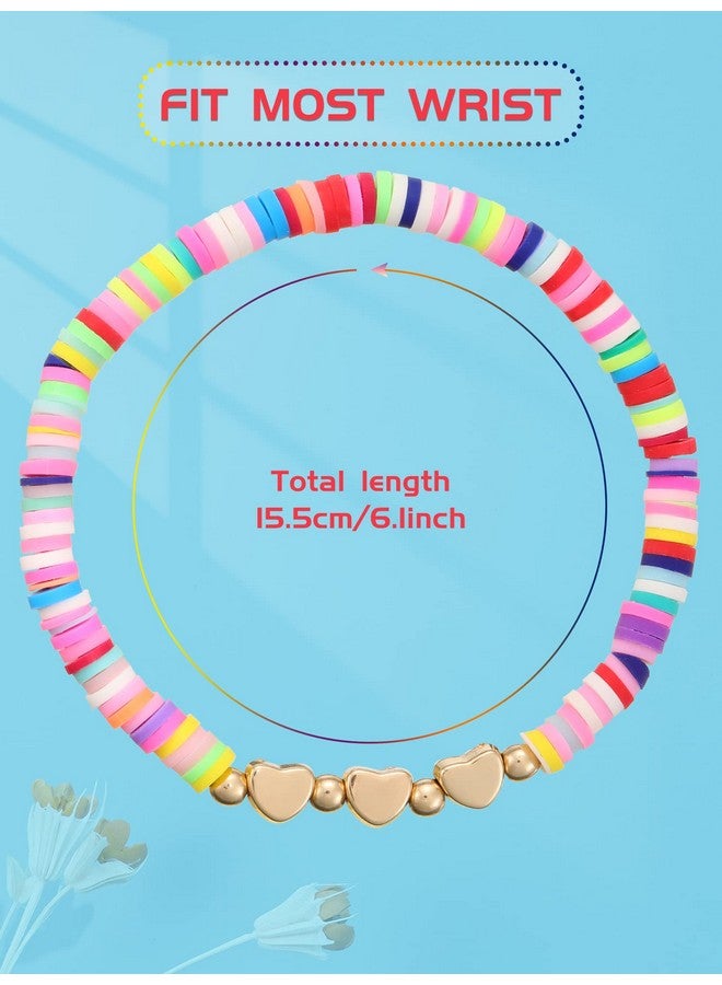 سوريو أساور صداقة ملونة من Sureio مكونة من 24 قطعة، أساور على شكل قلب وحرف وابتسامة، أساور لركوب الأمواج، أساور من الخرز المطاطي للأطفال، للفتيات والنساء، هدايا حفلات العودة إلى المدرسة للفتيات المراهقات (على شكل قلب) - Image 2
